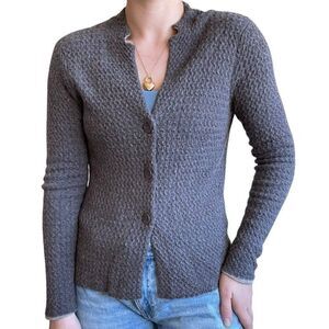 Eileen Fisher Womens Brown Wool Blend Lightweight Textured Cardigan Sz Petite S